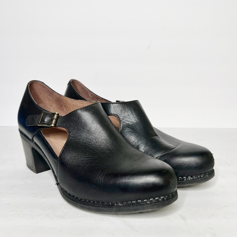 Dansko Hollie Black Leather Heels Mules Size 40 9 Women’s